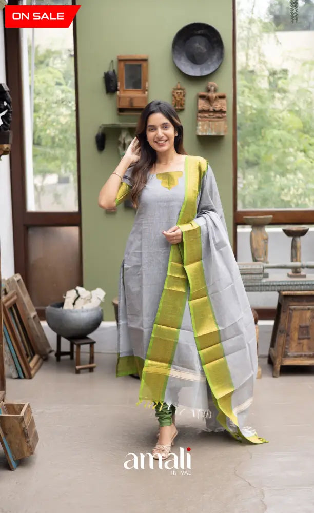 Meera Cotton Salwar Ash and Light Green tone Plus Size salwar